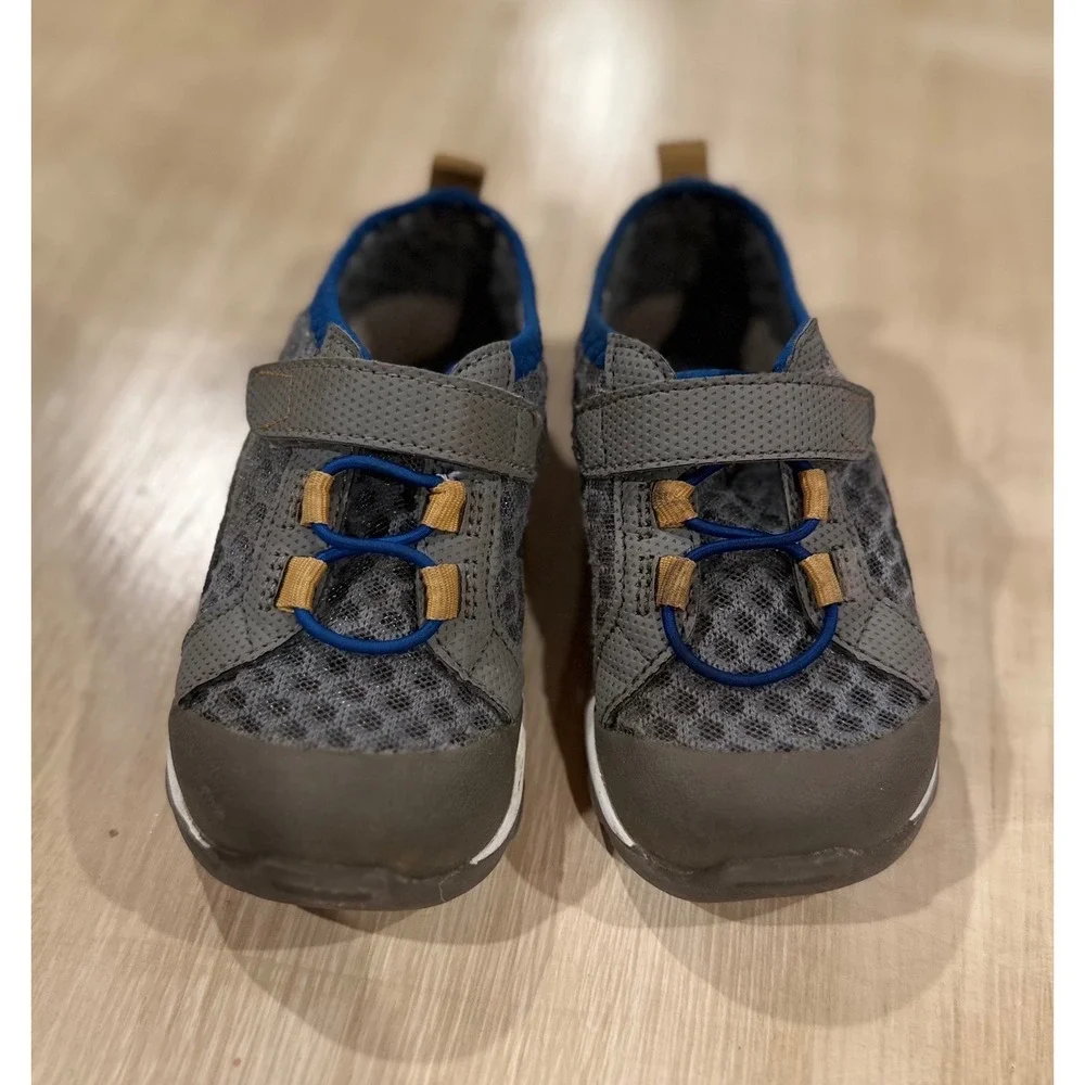 Kids Grey Mesh Active Slip-On Shoes with Blue and Yellow Accents